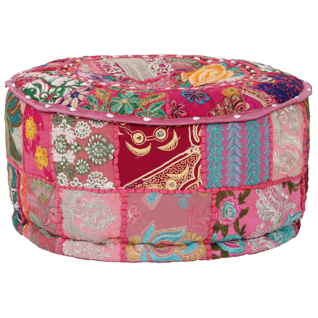 NNEVL Patchwork Pouffe Round Cotton Handmade 40x20 cm Pink